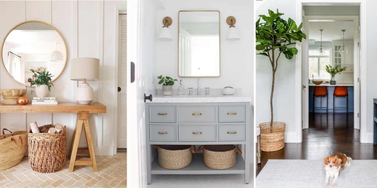 cestas de mimbre para decorar casa de pueblo